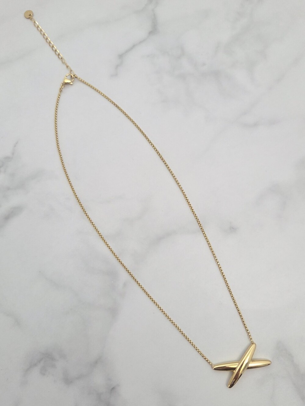 Gold Crisscross X Pendant Necklace Dainty Minimalist Chain Jewelry - Picture 6 of 16